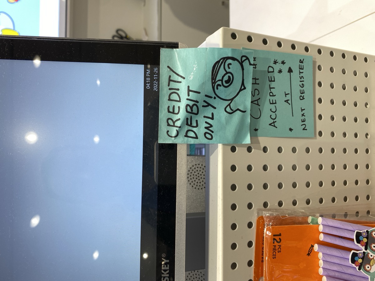 Register with credit/debit only sign