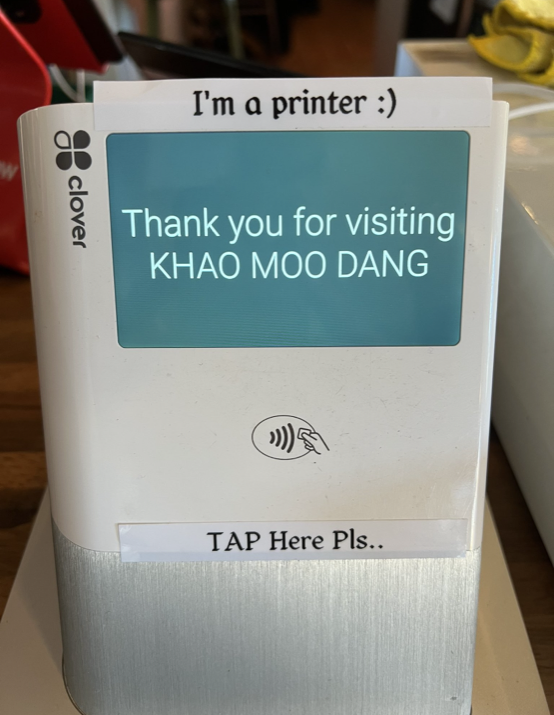 Payment terminal with 'I'm a printer' sign