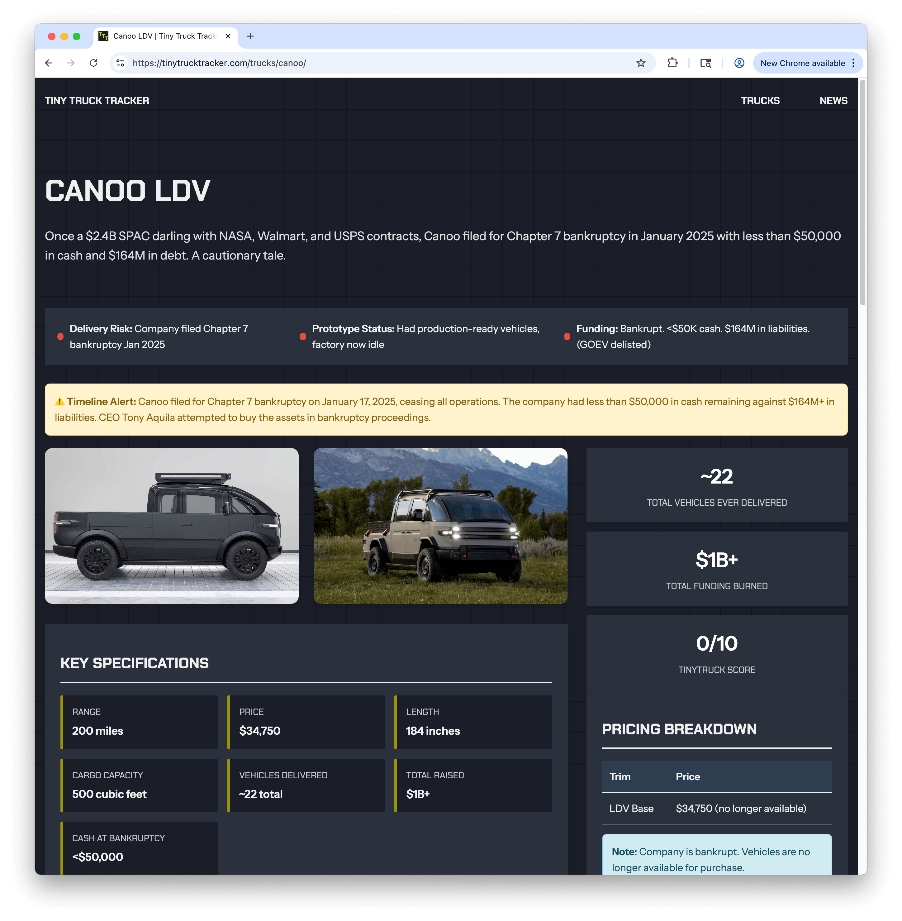 Tiny Truck Tracker website